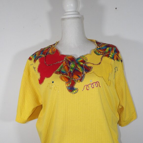 Vintage 90' Yellow Embellished Designed Shirt Sandi's Originals Asheboro NC - Picture 1 of 2